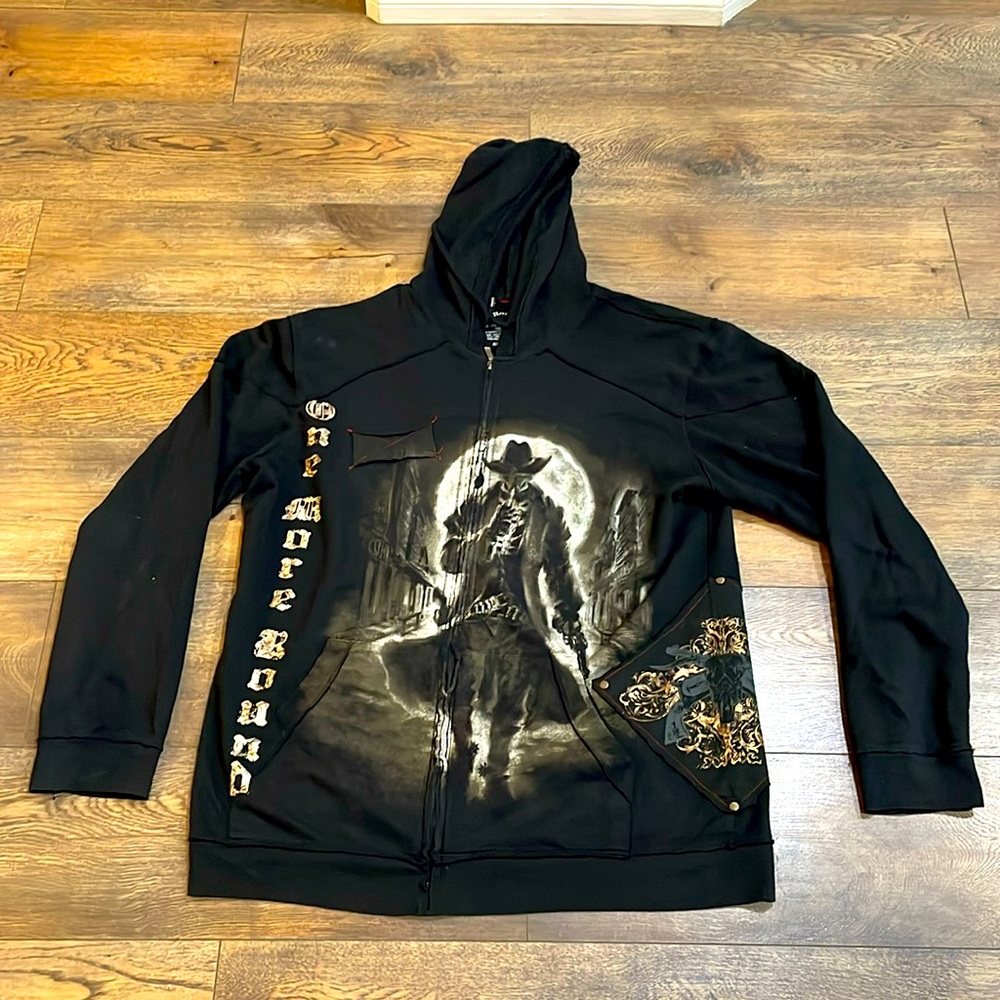 One More Round zip up hoodie two XL black